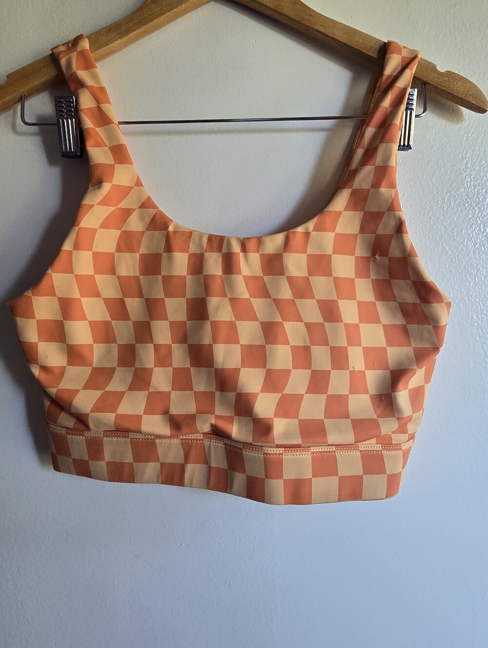 WILO The Label, Set w/High-Waist Bike Shorts And Bra Top, Orange Checker, Small - Picture 2 of 10